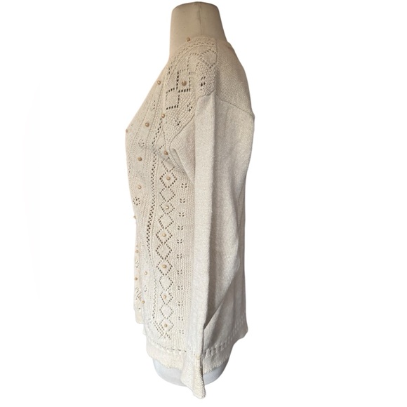 1980s Jantzen Eyelet Wooden Beaded V-Neck Sweater - Picture 3 of 5